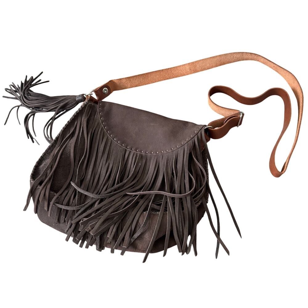 Western Fringe Brown Leather Crossbody bag